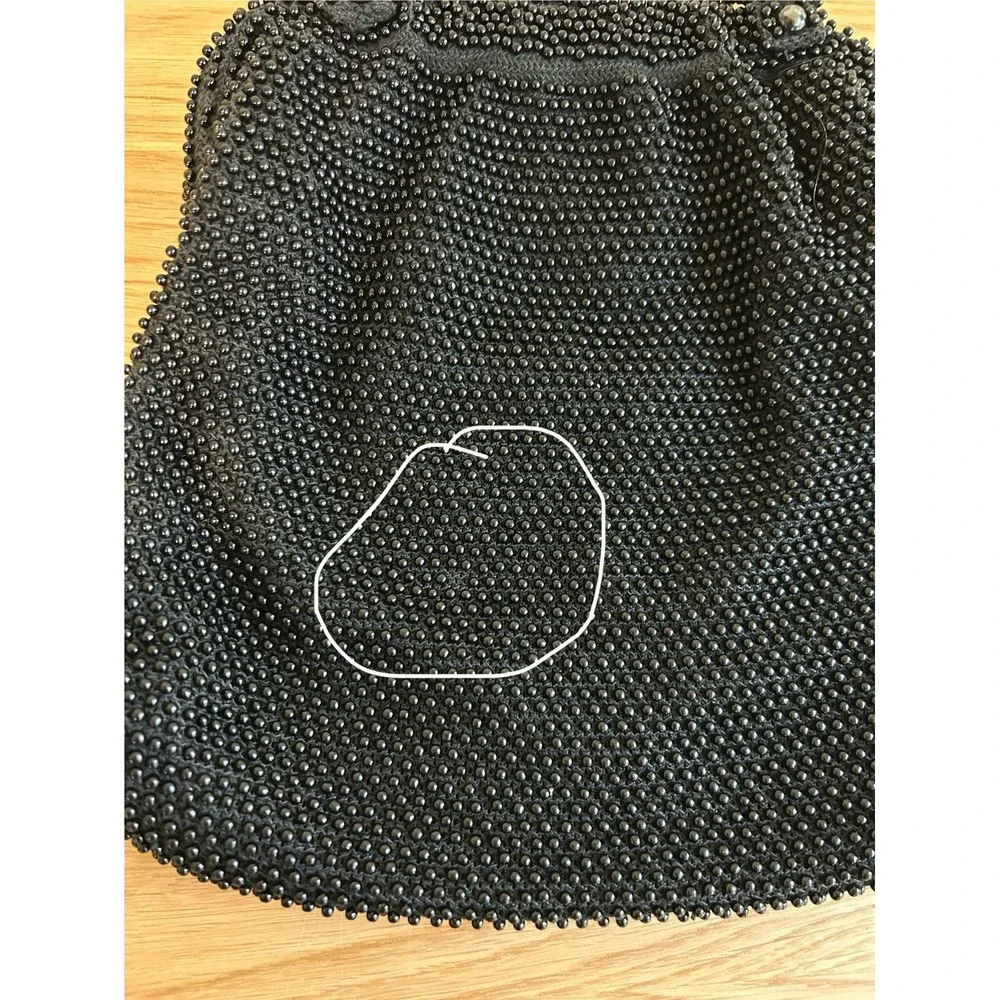 Stunning Vintage 1950s Lumured‎ CORDE-BEAD Caviar Sized Black Beaded Evening Bag